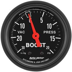 Gauge, Z-Series, Boost/Vacuum, 30 in. Hg/20 psi., 2 1/16 in., Analog, Mechanical, Each