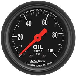 Gauge, Z-Series, Oil Pressure, 0-100 psi, 2-1/16 in.Diameter, Analog, Mechanical, Each