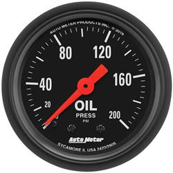 Gauge, Z-Series, Oil Pressure, 0-200 psi, 2 1/16 in., Analog, Mechanical, Each