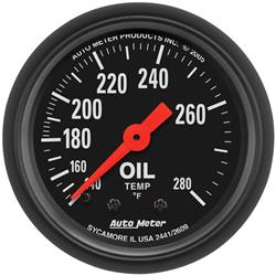 Gauge, Z-Series, Oil Temperature, 140-280 Degrees F, 2 1/16 in., Analog, Mechanical, Each