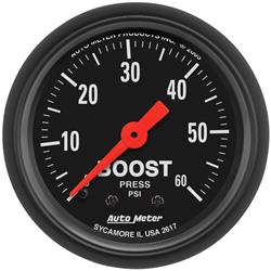 Gauge, Z-Series, Boost Pressure, 0-60 psi, 2 1/16 in., Analog, Mechanical, Each