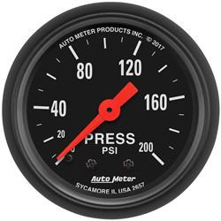 Gauges, Z-Series Analog Gauges, Pressure, 0-200 psi, 2 1/16 in., Black Face, White Numbers, Black Bezel, Mechanical, Each