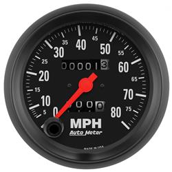 Speedometer, Z-Series, 0-80 mph, 3 3/8 in., Analog, Mechanical, Each