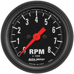 Tachometer, Z-Series, 0-8,000 rpm, 2 1/16 in., Analog, Electrical, Each