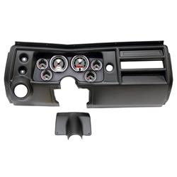 Gauge Kit, American Muscle, Analog, Silver Face, Speedo, Tach, Oil, Water, Volt, Fuel, White Numbers, Red Pointers, Black Panel, Chevy, With Vent, Kit