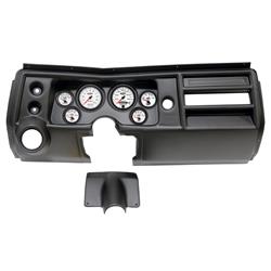 Gauge Kit, Phantom II, Analog, White Face, Speedo, Tach, Oil, Water, Volt, Fuel, Silver Numbers, Red Pointers, Black Panel, Chevy, With Vent, Kit