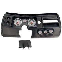 Gauge Kit, Ultra-Lite, Analog, Silver Face, Speedo, Tach, Oil, Water, Volt, Fuel, Black Numbers, Red Pointers, Black Panel, Chevy, No Vent, Kit