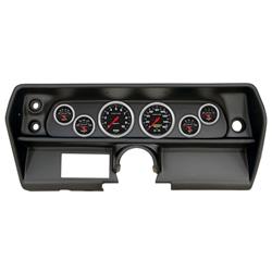 Gauge Kit, Sport-Comp, Analog, Black Face, Speedometer, Tach, Oil, Water, Volt, Fuel, White Numbers, Red Pointers, Black Panel, Chevy, Kit
