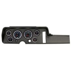 Gauge Kit, Cobalt, Analog, Black Face, Speedometer, Tach, Oil, Water, Volt, Fuel, White/Blue Numbers, Red Pointers, Black Panel, Chevy, Kit