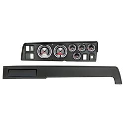 Gauge Kit, American Muscle, Analog, Silver Face, Speedometer, Tach, Oil, Water, Volt, Fuel, White Numbers, Red Pointers, Black Panel, Dodge, Kit