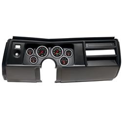 Gauge Kit, Sport-Comp, Analog, Black Face, Speedometer, Tach, Oil, Water, Volt, Fuel, White Numbers, Red Pointers, Black Panel, Chevy, No Vent, Kit