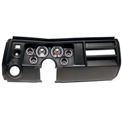 Gauge Kit, American Muscle, Analog, Silver Face, Speedometer, Tach, Oil, Water, Volt, Fuel, White Numbers, Red Pointers, Black Panel, Chevy, Vent, Kit