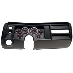 Gauge Kit, Sport-Comp II, Analog, Black Face, Speedometer, Tach, Oil, Water, Volt, Fuel, White Numbers, Red Pointers, Black Panel, Chevy, Vent, Kit