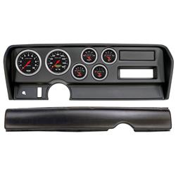 Gauge Kit, Sport-Comp, Analog, Black Face, Speedo, Tach, Oil, Water, Volt, Fuel, White Numbers, Red Pointers, Black Panel, Pontiac, No A/C, Kit