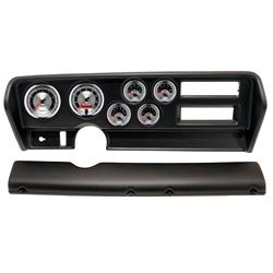 Gauge Kit, American Muscle, Analog, Silver Face, Speed, Tach, Oil, Water, Volt, Fuel, White Numbers, Red Pointers, Black Panel, Pontiac, With A/C, Kit