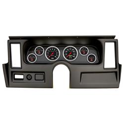 Gauge Kit, Sport-Comp, Analog, Black Face, Speedo, Tach, Oil, Water, Volt, Fuel, White Numbers, Red Pointers, Black Panel, Chevy, Kit