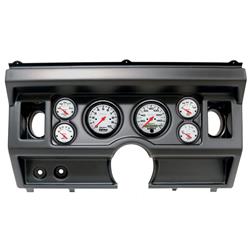 Gauge Kit, Phantom, Analog, White Face, Speedo, Tach, Oil, Water, Volt, Fuel, Black Numbers, Red Pointers, Black Panel, Ford, With A/C, Kit