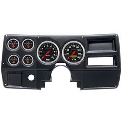 Gauge Kit, Sport-Comp, Analog, Black Face, Speedo, Tach, Oil, Water, Volt, Fuel, White Numbers, Red Pointers, Black Panel, Chevy, No Vent, Kit