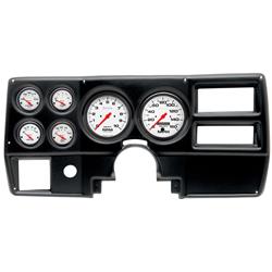 Gauge Kit, Phantom, Analog, White Face, Speedo, Tach, Oil, Water, Volt, Fuel, Black Numbers, Red Pointers, Black Panel, Chevy, With A/C, Kit