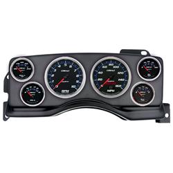 Gauge Kit, Cobalt, Analog, Black Face, Speedometer, Tach, Oil, Water, Volt, Fuel, White/Blue Numbers, Red Pointers, Black Panel, Ford, Kit