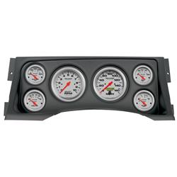 Gauge Kit, Ultra-Lite, Analog, Silver Face, Speedometer, Tach, Oil, Water, Volt, Fuel, Black Numbers, Red Pointers, Black Panel, Chevy, GMC, Kit