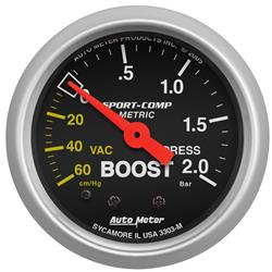 Gauge, Sport-Comp, Boost/Vacuum, 60 cm Hg/2.0 kg/cm2, 2 1/16 in., Analog, Mechanical, Each