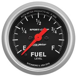 Gauge, Sport-Comp, Fuel Level, Programmable Ohms, 2 1/16 in., Analog, Electrical, Each