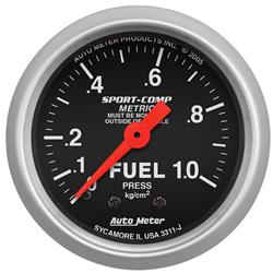 Gauge, Sport-Comp, Fuel Pressure, 0-1 kg/cm2, 2 1/16 in., Analog, Mechanical, Each