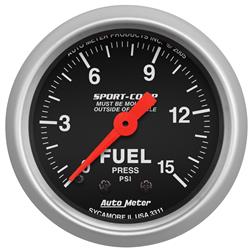 Gauge, Sport-Comp, Fuel Pressure, 0-15 psi, 2 1/16 in., Analog, Mechanical, Each