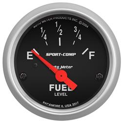 Gauge, Sport-Comp, Fuel Level, Empty/Full, 0 Ohms/30 Ohms, 2 1/16 in., Analog, Electrical, Each