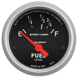Gauge, Sport-Comp, Fuel Level, Empty/Full, 16 Ohms/158 Ohms, 2 1/16 in., Analog, Electrical, Each