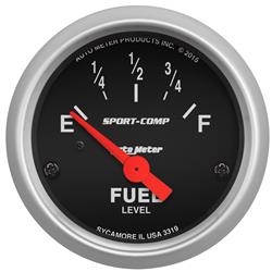 Gauge, Fuel Level, Empty-Full, 2 1/16 in., Analog, Electrical, Black Face, Each