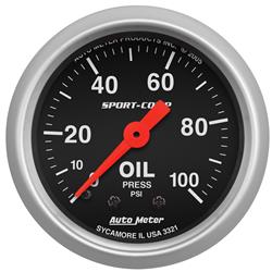 Gauge, Sport-Comp, Oil Pressure, 0-100 psi, 2 1/16 in., Analog, Mechanical, Each