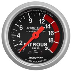 Gauge, Sport-Comp, Nitrous Pressure, 0-2,000 psi, 2 1/16 in., Analog, Mechanical, Each