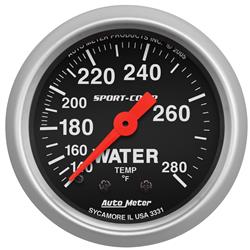 Gauge, Sport-Comp, Water Temperature, 140-280 Degrees F, 2 1/16 in., Analog, Mechanical, Each