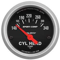 Gauge, Sport-Comp, Cylinder Head Temperature, 140-340 Degrees, 2 1/16 in., Analog, Electrical, Each