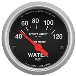 Gauge, Sport-Comp, Water Temperature, 40-120 Degrees C, 2 1/16 in., Analog, Electrical, Each