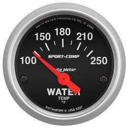 Gauge, Sport-Comp, Water Temperature, 100-250 Degrees F, 2 1/16 in., Analog, Electrical, Each
