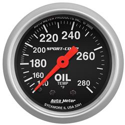 Gauge, Sport-Comp, Oil Temperature, 140-280 Degrees F, 2 1/16 in., Analog, Mechanical, Each