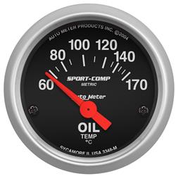 Gauge, Sport-Comp, Oil Temperature, 60-150 Degrees C, 2 1/16 in., Analog, Electrical, Each