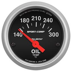 Gauge, Sport-Comp, Oil Temperature, 140-300 Degrees F, 2 1/16 in., Analog, Electrical, Each