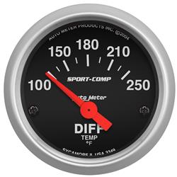 Gauge, Sport-Comp, Differential Temperature, 100-250 Degrees, 2 1/16 in., Analog, Electrical, Each