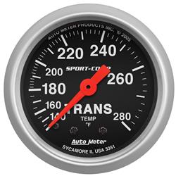 Gauge, Sport-Comp, Transmission Temperature, 140-280 Degrees, 2 1/16 in., Analog, Mechanical, Each