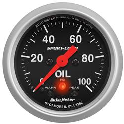 Oil Pressure Gauge, Analog, 0-100 psi, 2-1/16 in., Black, Each