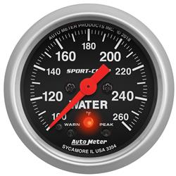 Gauge, Water Temperature, 100-260 Degrees, 2 1/16 in., Analog, Electrical, Black Face, Each