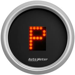 Shift Indicator, Gauge, PRNDL Plus, 2 1/16 in., Round, Dash Mount, LED Display, Black Face, Flat Lens, Each