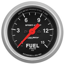 Gauge, Sport-Comp, Fuel Pressure, 0-15 psi, 2 1/16 in., Analog, Electrical, Each