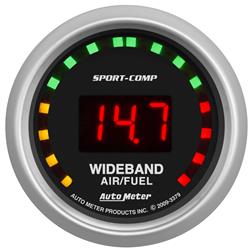 Gauge, Sport-Comp, Street, Air/Fuel Ratio, 0-5 Ohm Wideband, Lean/Rich, 2 1/16 in., Digital, Electrical, Each