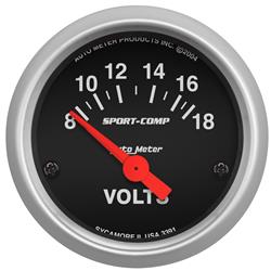 Gauge, Sport-Comp, Voltmeter, 8-18 V, 2 1/16 in., Analog, Electrical, Each