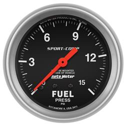 Gauge, Sport-Comp, Fuel Pressure, 0-15 psi, 2 5/8 in., Mechanical, Each